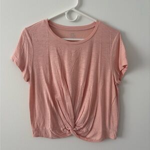 Aerie Pink Crop Tie Front Short Sleeve Tee